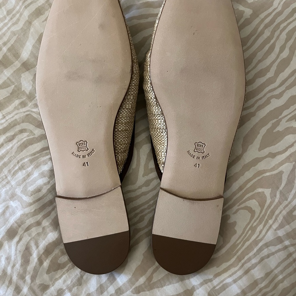ANN MASHBURN Woven Tan Mules with Brown Trim - Picture 4 of 4